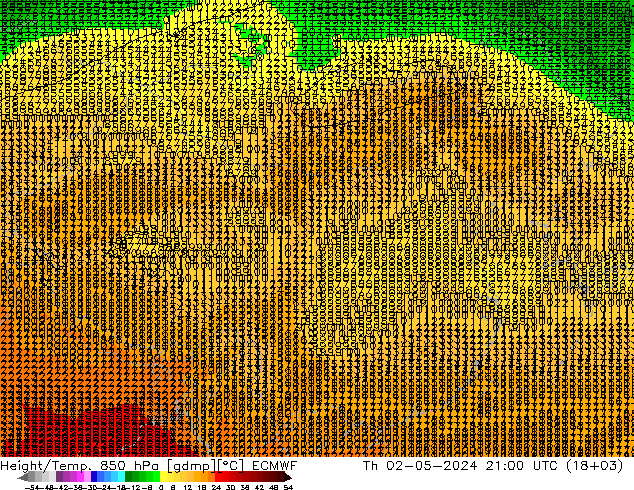 Height/Temp. 850 hPa ECMWF 星期四 02.05.2024 21 UTC