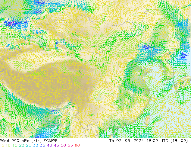 风 900 hPa ECMWF 星期四 02.05.2024 18 UTC