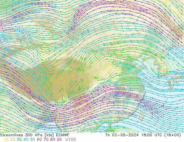 风 300 hPa ECMWF 星期四 02.05.2024 18 UTC