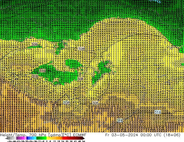 Height/Temp. 700 hPa ECMWF 星期五 03.05.2024 00 UTC