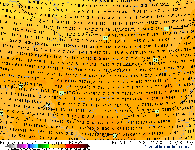 Height/Temp. 925 hPa ECMWF Mo 06.05.2024 12 UTC