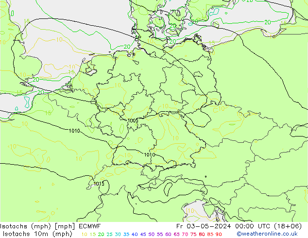 Isotachs (mph) ECMWF 星期五 03.05.2024 00 UTC
