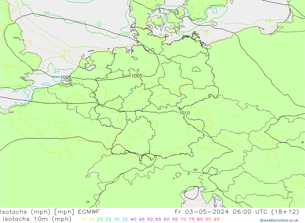 Isotachen (mph) ECMWF Fr 03.05.2024 06 UTC