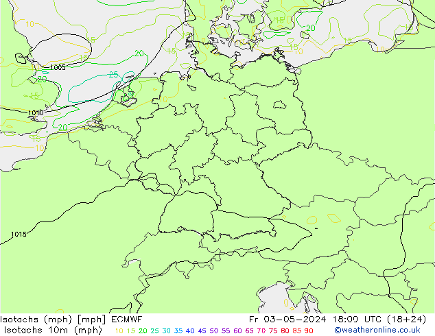 Eşrüzgar Hızları mph ECMWF Cu 03.05.2024 18 UTC