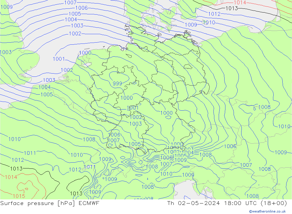 pressão do solo ECMWF Qui 02.05.2024 18 UTC