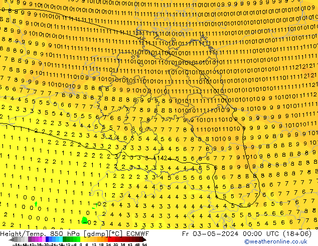 Z500/Rain (+SLP)/Z850 ECMWF vie 03.05.2024 00 UTC