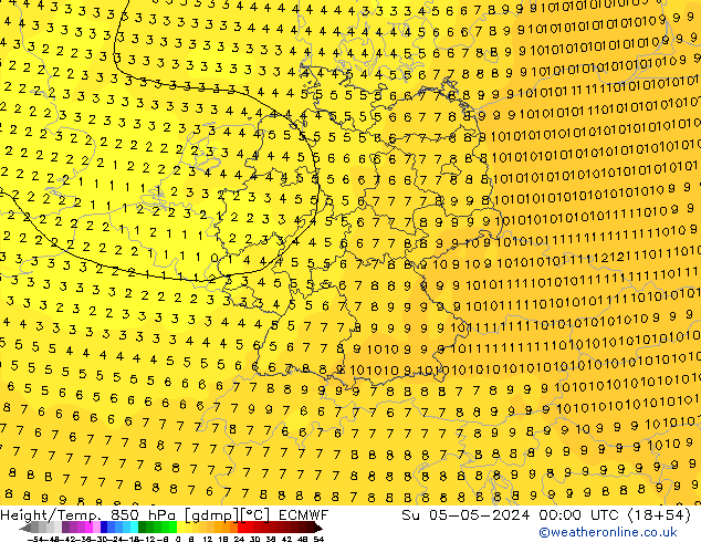 Z500/Yağmur (+YB)/Z850 ECMWF Paz 05.05.2024 00 UTC