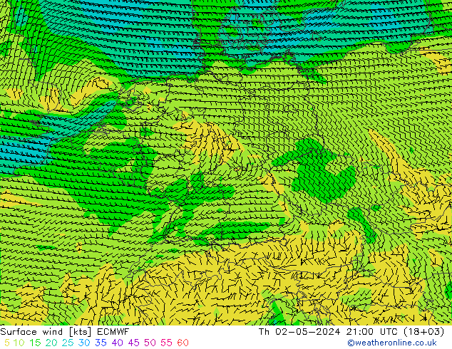 风 10 米 ECMWF 星期四 02.05.2024 21 UTC