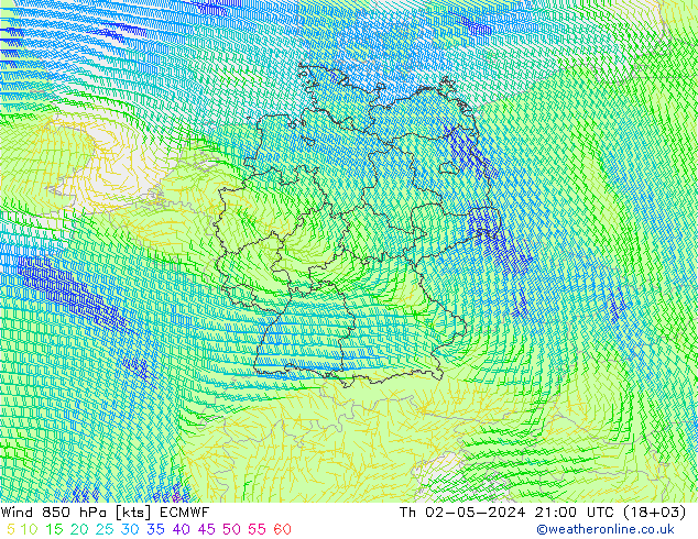 风 850 hPa ECMWF 星期四 02.05.2024 21 UTC