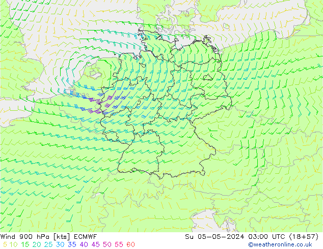 ветер 900 гПа ECMWF Вс 05.05.2024 03 UTC