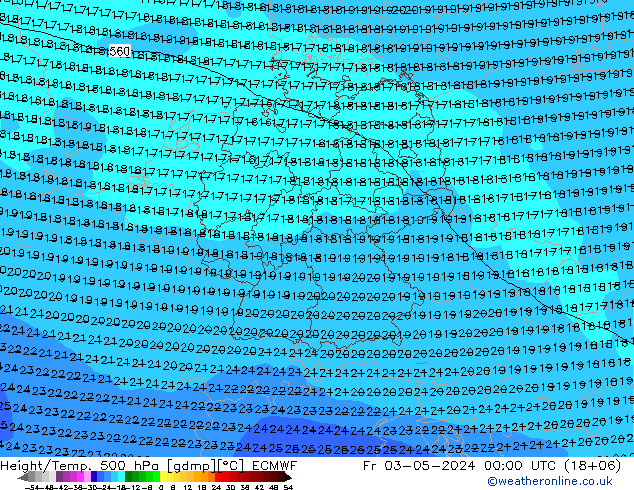 Z500/Rain (+SLP)/Z850 ECMWF vie 03.05.2024 00 UTC