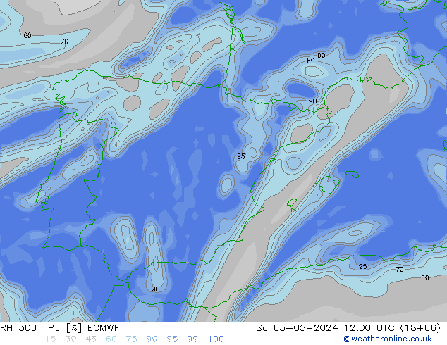 Humidité rel. 300 hPa ECMWF dim 05.05.2024 12 UTC