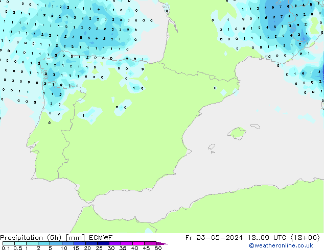 Precipitation (6h) ECMWF Fr 03.05.2024 00 UTC