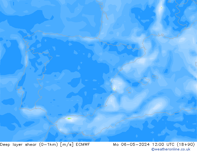 Deep layer shear (0-1km) ECMWF пн 06.05.2024 12 UTC
