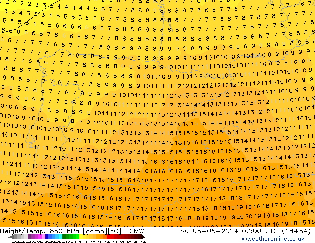 Z500/Yağmur (+YB)/Z850 ECMWF Paz 05.05.2024 00 UTC