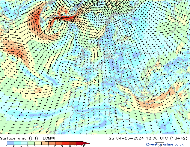Bodenwind (bft) ECMWF Sa 04.05.2024 12 UTC