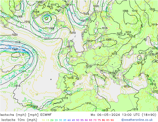 Isotachen (mph) ECMWF Mo 06.05.2024 12 UTC