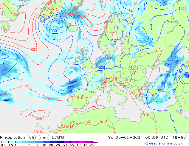 Z500/Regen(+SLP)/Z850 ECMWF zo 05.05.2024 06 UTC