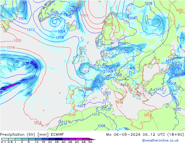 Precipitation (6h) ECMWF Mo 06.05.2024 12 UTC