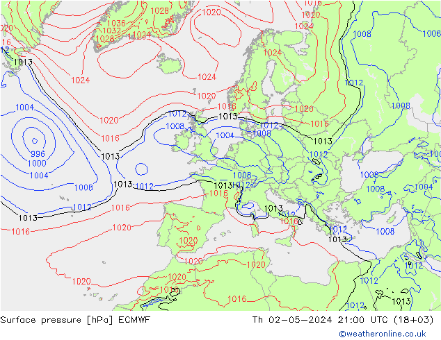 приземное давление ECMWF чт 02.05.2024 21 UTC