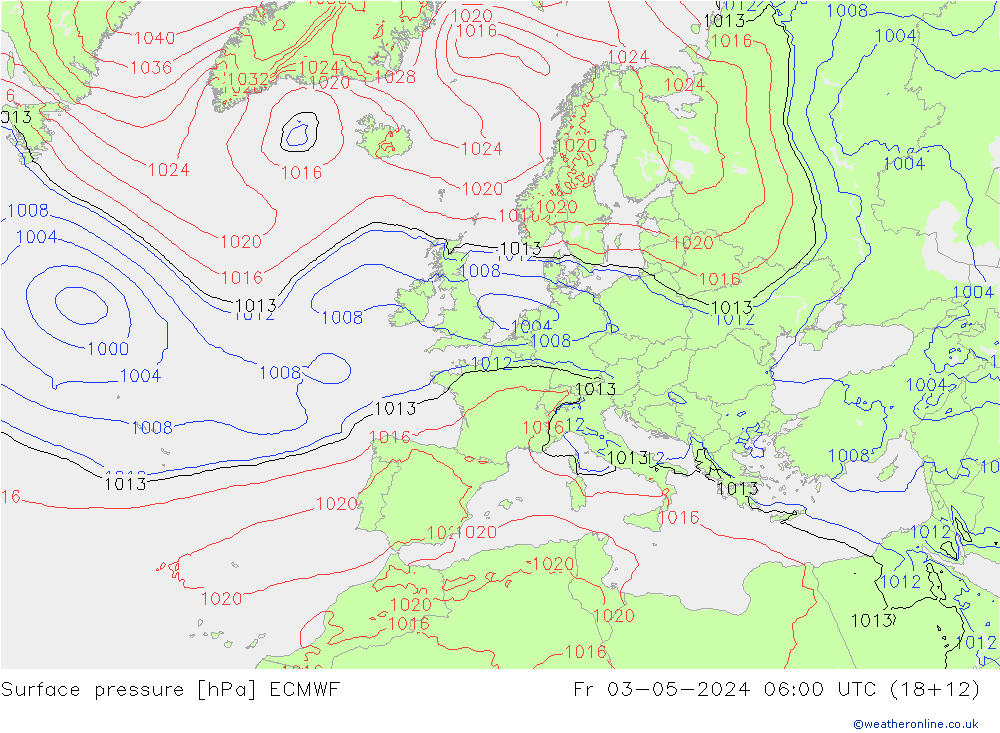 Bodendruck ECMWF Fr 03.05.2024 06 UTC