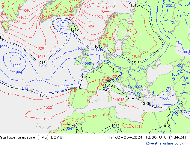 Luchtdruk (Grond) ECMWF vr 03.05.2024 18 UTC