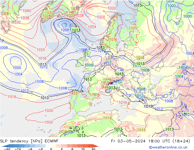 SLP tendency ECMWF Fr 03.05.2024 18 UTC