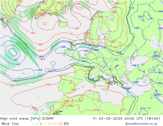 High wind areas ECMWF Sex 03.05.2024 00 UTC