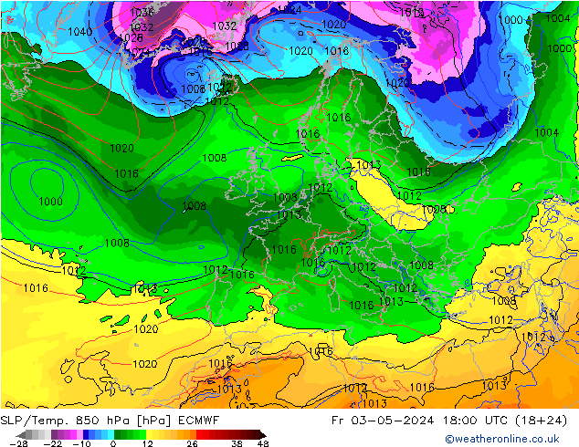 SLP/Temp. 850 hPa ECMWF Fr 03.05.2024 18 UTC