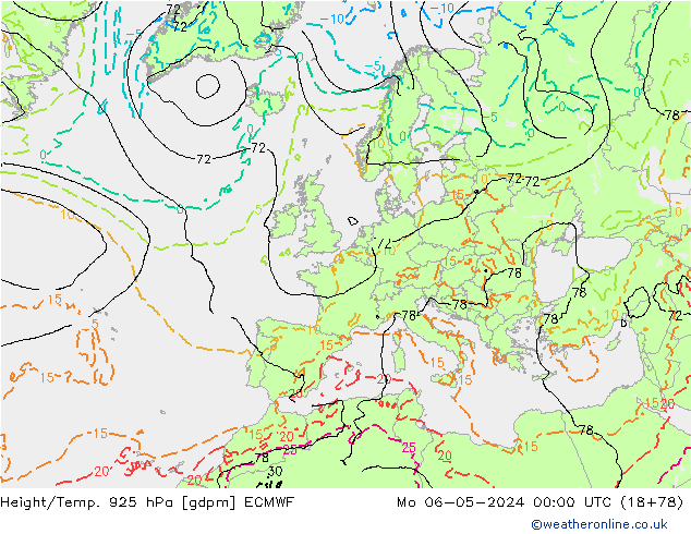 Height/Temp. 925 hPa ECMWF Mo 06.05.2024 00 UTC