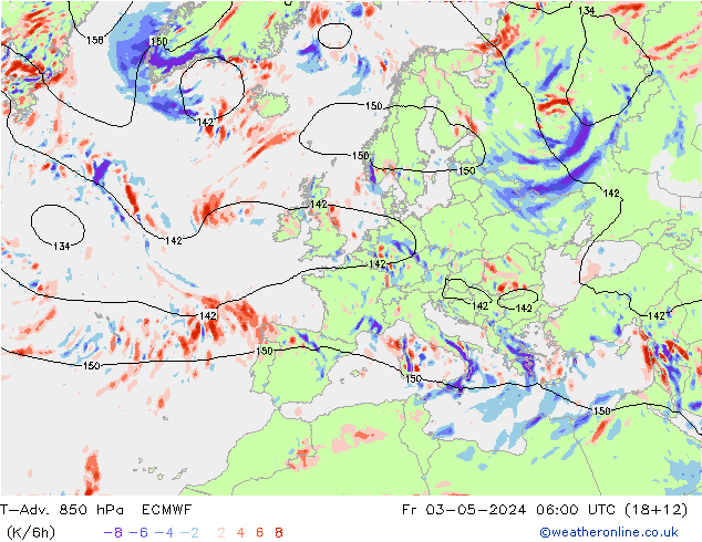 T-Adv. 850 hPa ECMWF vr 03.05.2024 06 UTC