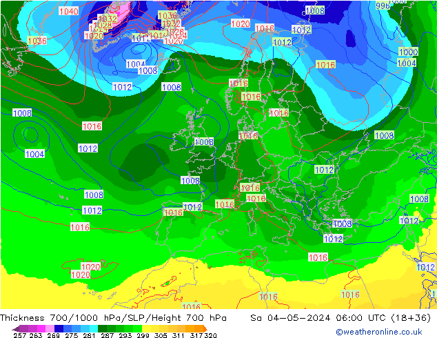 Schichtdicke 700-1000 hPa ECMWF Sa 04.05.2024 06 UTC