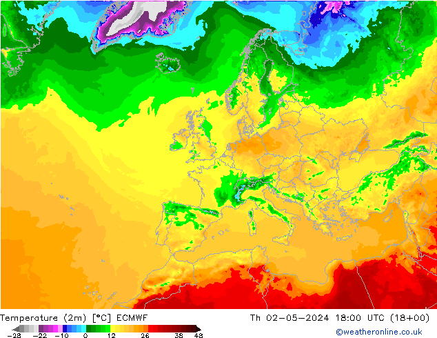Temperaturkarte (2m) ECMWF Do 02.05.2024 18 UTC