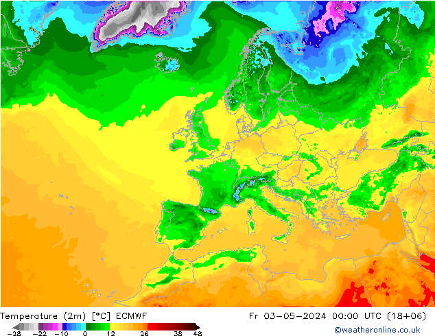 Sıcaklık Haritası (2m) ECMWF Cu 03.05.2024 00 UTC