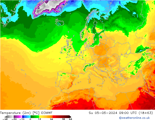 Temperature (2m) ECMWF Su 05.05.2024 09 UTC