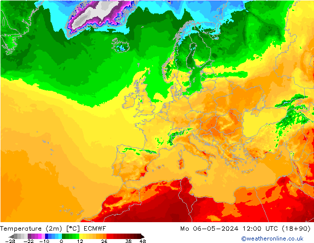 Temperaturkarte (2m) ECMWF Mo 06.05.2024 12 UTC