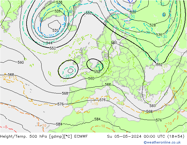 Z500/Rain (+SLP)/Z850 ECMWF Dom 05.05.2024 00 UTC