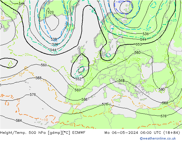 Z500/Rain (+SLP)/Z850 ECMWF Mo 06.05.2024 06 UTC