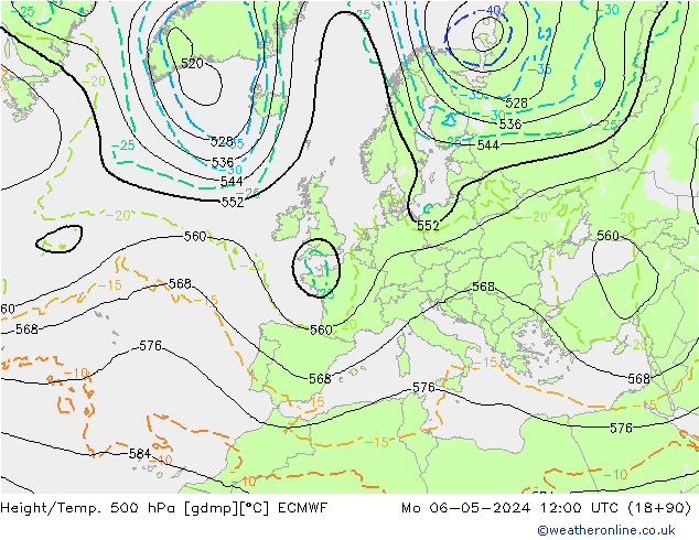 Yükseklik/Sıc. 500 hPa ECMWF Pzt 06.05.2024 12 UTC