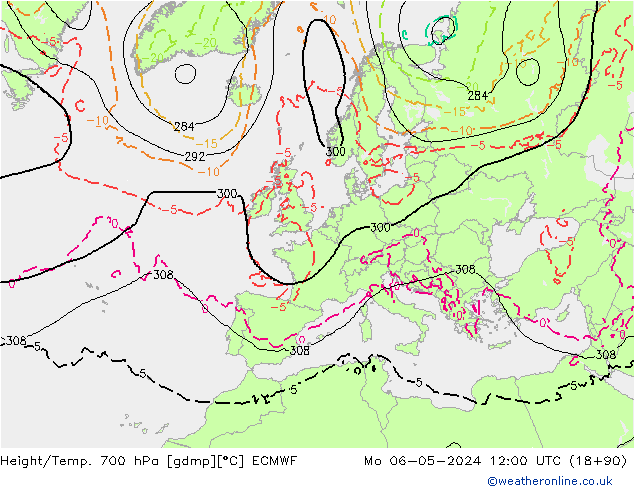 Height/Temp. 700 hPa ECMWF Mo 06.05.2024 12 UTC