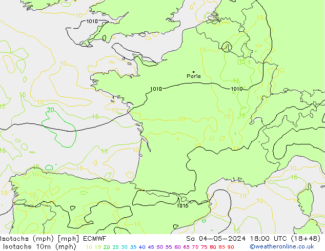 Isotachs (mph) ECMWF Sa 04.05.2024 18 UTC