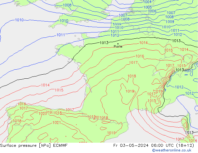 Surface pressure ECMWF Fr 03.05.2024 06 UTC