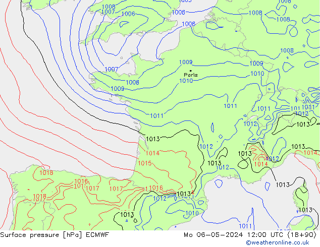 Surface pressure ECMWF Mo 06.05.2024 12 UTC