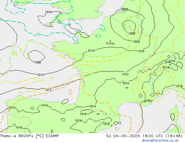 Theta-e 850hPa ECMWF za 04.05.2024 18 UTC