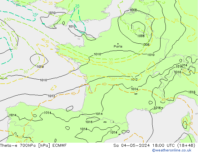 Theta-e 700hPa ECMWF Sa 04.05.2024 18 UTC