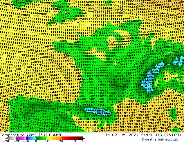 Temperature (2m) ECMWF Th 02.05.2024 21 UTC