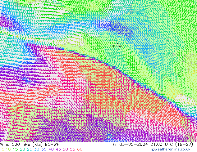 Wind 500 hPa ECMWF Fr 03.05.2024 21 UTC