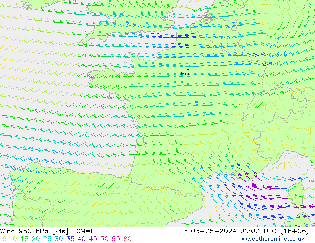 Prec 6h/Wind 10m/950 ECMWF ven 03.05.2024 00 UTC