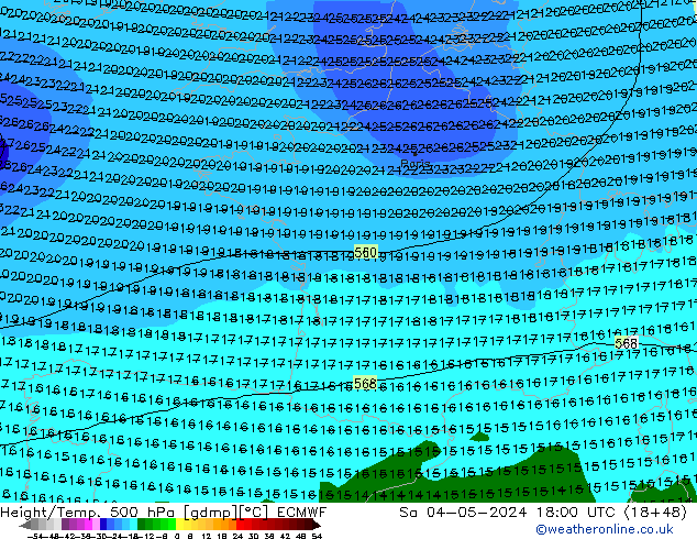 Z500/Rain (+SLP)/Z850 ECMWF Sa 04.05.2024 18 UTC