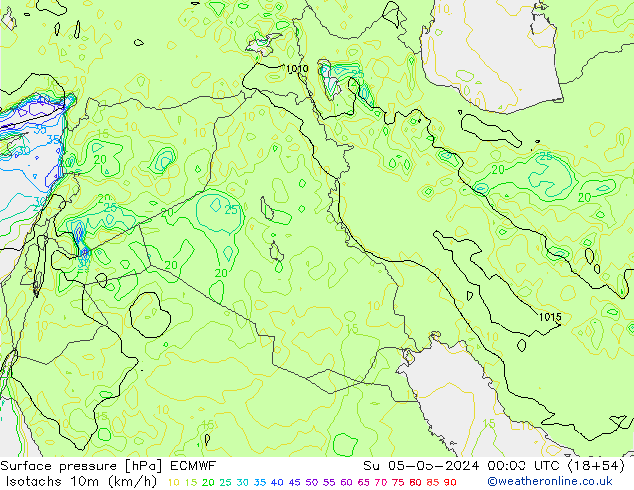 Izotacha (km/godz) ECMWF nie. 05.05.2024 00 UTC